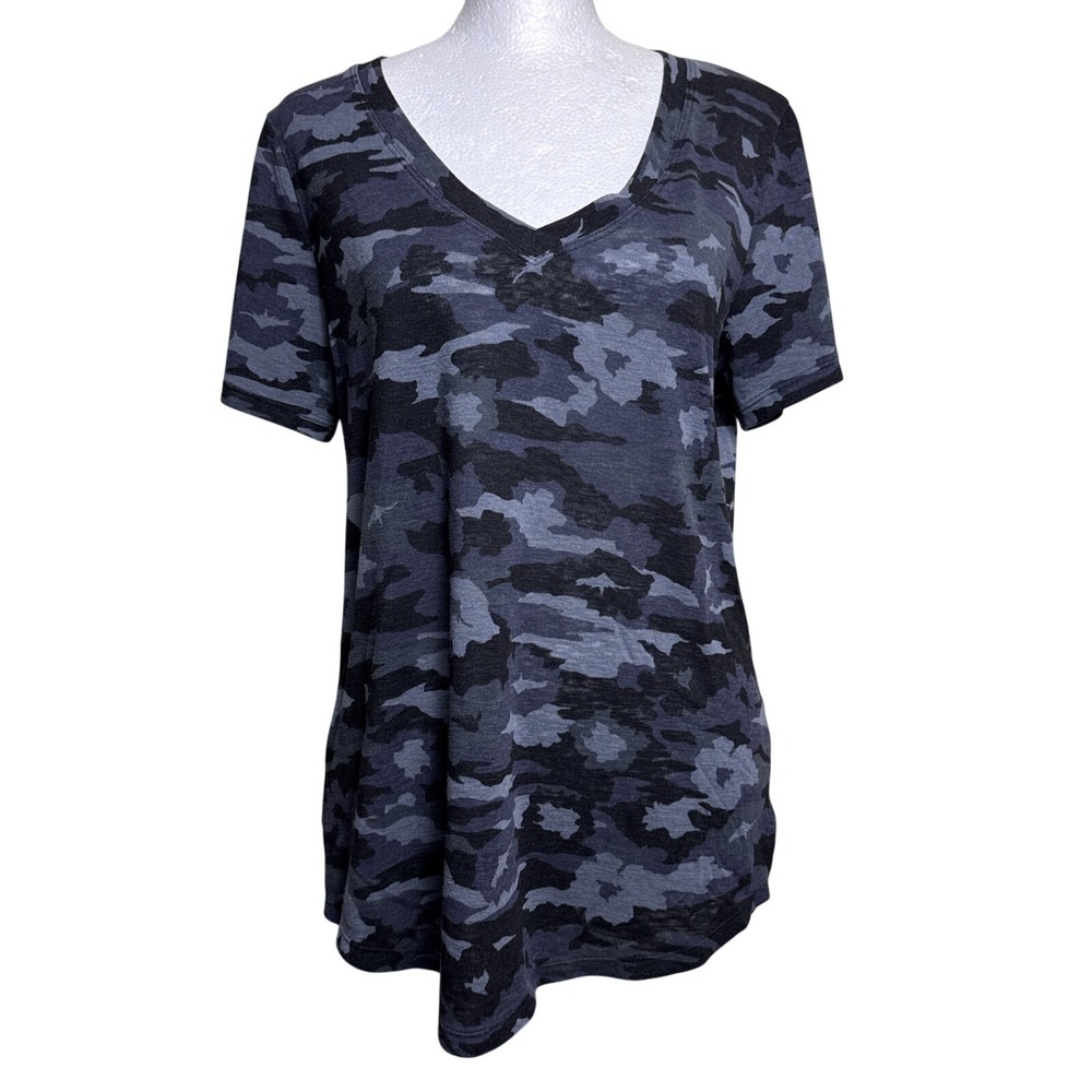 Athleta Breezy Scoop V-Neck S Small Flora Camo Violet Blue Gray Athletic T-Shirt